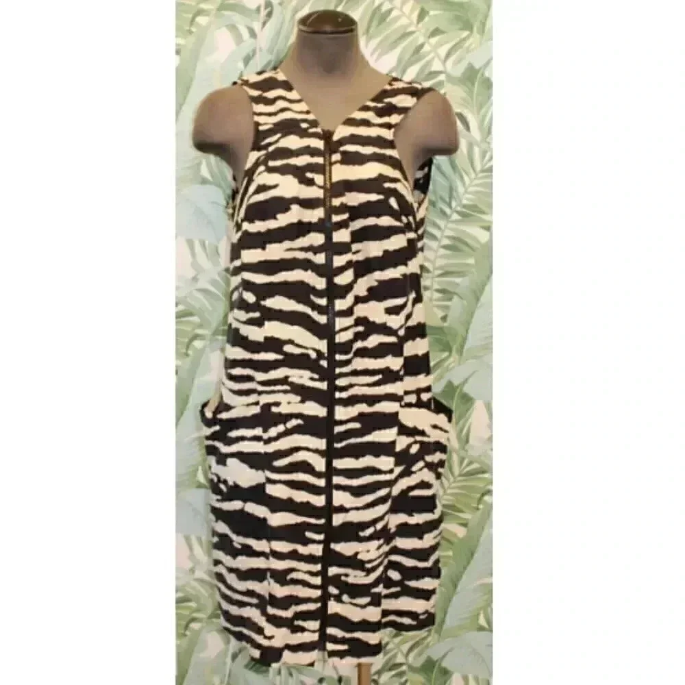 Michael Kors Zebra Print Black White Silk Sleeveless Top Dress Women's 12